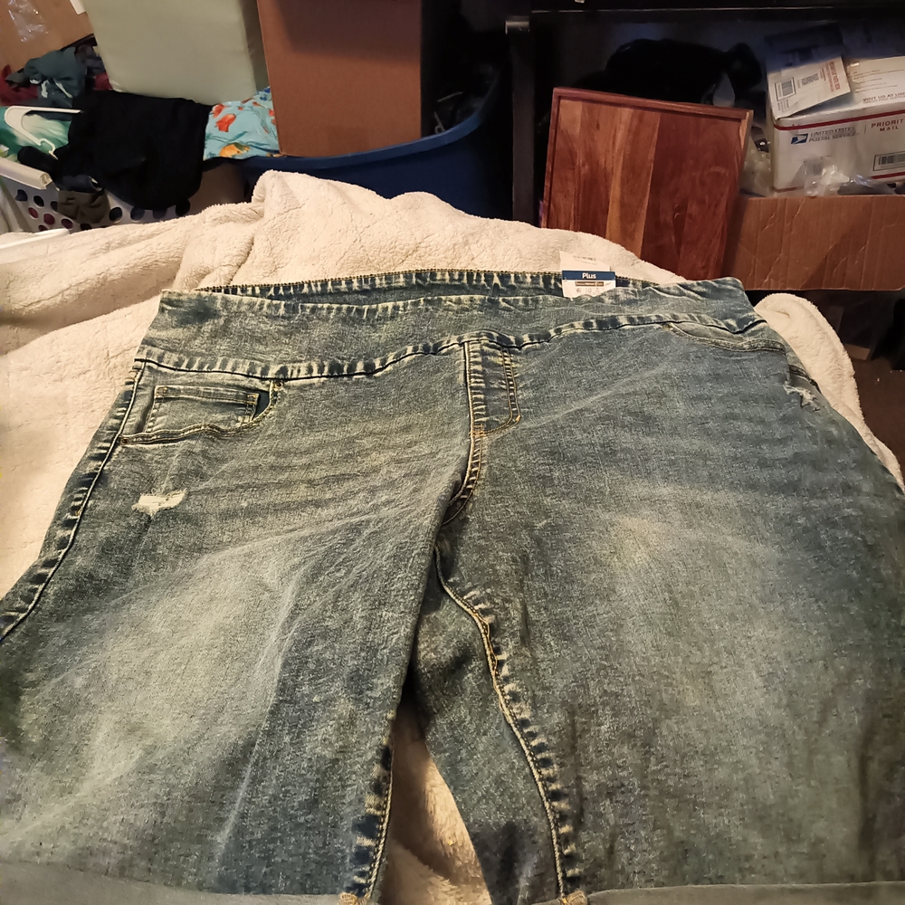New Women Blue Denim Shorts Size 2x 20-22 Pull On By Terra Sky